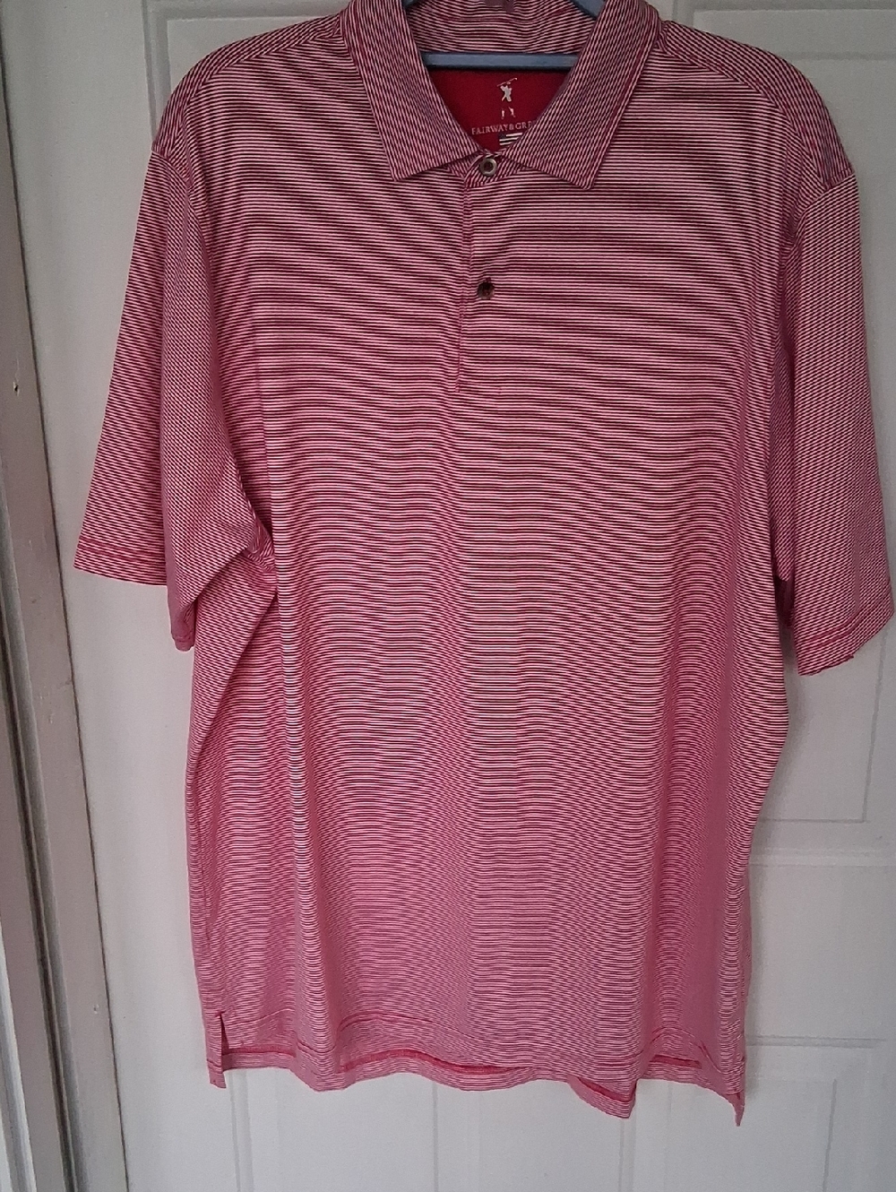Fairway & Greene USA Red and White Mini Striped Men's Polo